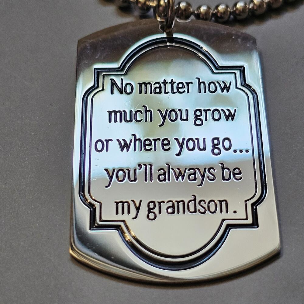 Grandson Inspirational Dog Tag Necklace from Grandma Silvertone Bead Chain